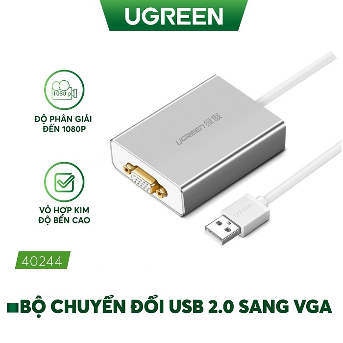 Cáp chuyển USB To VGA ugreen 40244 mầu bạc chính hãng